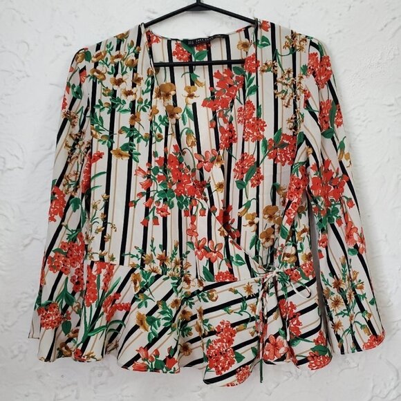 ZARA Multi color Blouse cache Flowers Wrap Striped - Picture 9 of 12